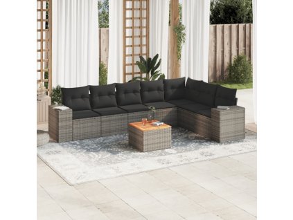 8dílná zahradní sedací souprava s poduškami šedá polyratan 3225479