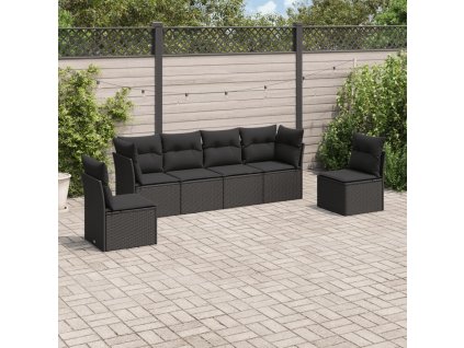 6dílná zahradní sedací souprava s poduškami černá polyratan 3249204