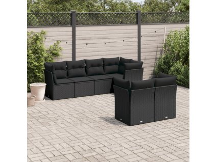 7dílná zahradní sedací souprava s poduškami černá polyratan 3249734