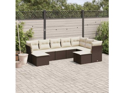 9dílná zahradní sedací souprava s poduškami hnědá polyratan 3218573
