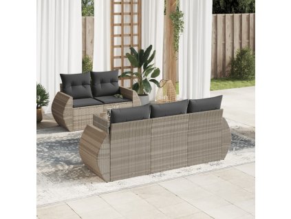 6dílná zahradní sedací souprava a podušky světle šedá polyratan 3253439