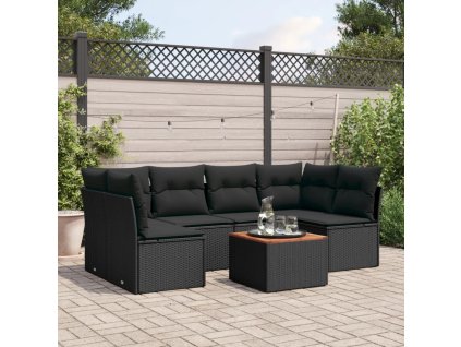 7dílná zahradní sedací souprava s poduškami černá polyratan 3223556