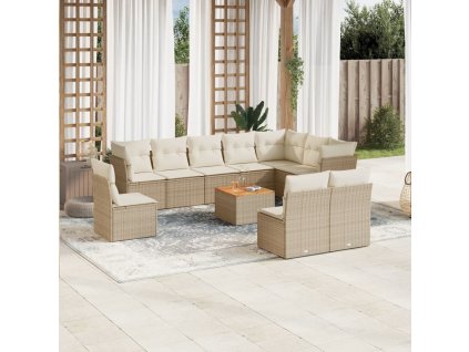 11dílný zahradní sedací souprava s poduškami béžový polyratan 3223699
