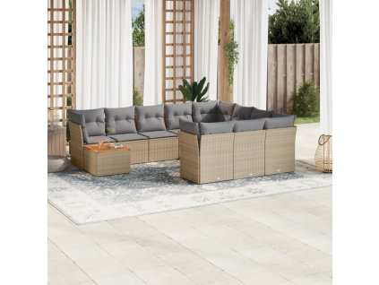 11dílný zahradní sedací souprava s poduškami béžový polyratan 3223847