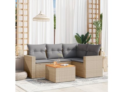 5dílná zahradní sedací souprava s poduškami béžová polyratan 3224106