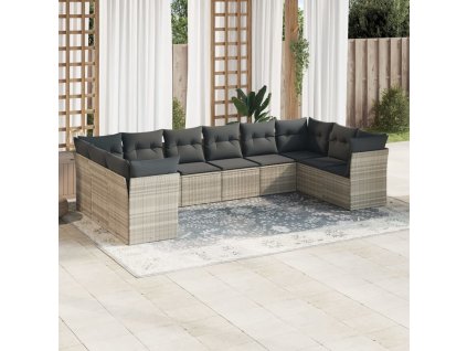 10dílná zahradní sedací souprava podušky světle šedá polyratan 3218202