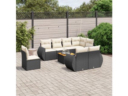 9dílná zahradní sedací souprava s poduškami černá polyratan 3257428