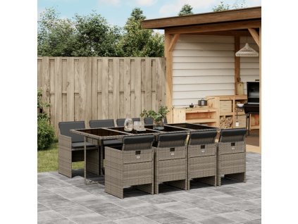 9dílný zahradní jídelní set s poduškami šedý polyratan 3210560