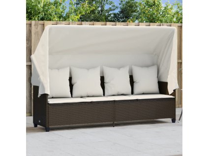 Zahradní lehátko se stříškou a poduškami hnědé polyratan 368354