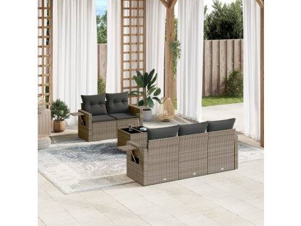 6dílná zahradní sedací souprava s poduškami šedá polyratan 3252237