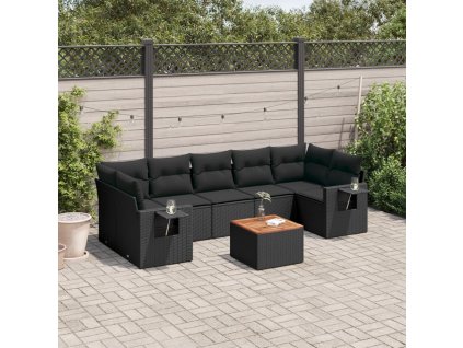 8dílná zahradní sedací souprava s poduškami černá polyratan 3256804