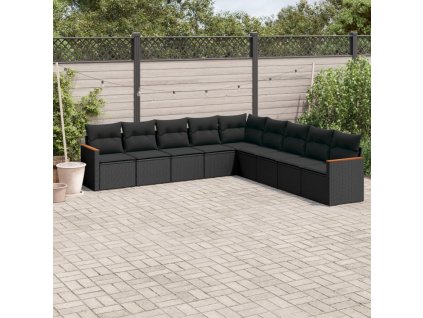 9dílná zahradní sedací souprava s poduškami černá polyratan 3258457