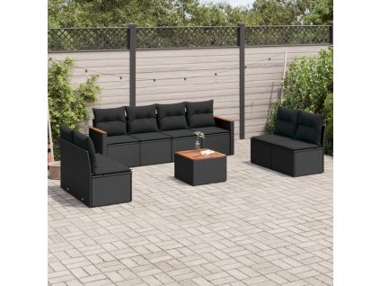 9dílná zahradní sedací souprava s poduškami černá polyratan 3258296