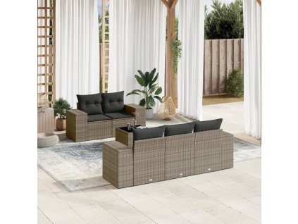 6dílná zahradní sedací souprava s poduškami šedá polyratan 3254637