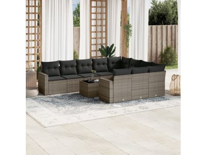 11dílná zahradní sedací souprava s poduškami šedá polyratan 3251837