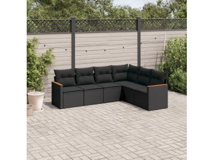 6dílná zahradní sedací souprava s poduškami černá polyratan 3258401