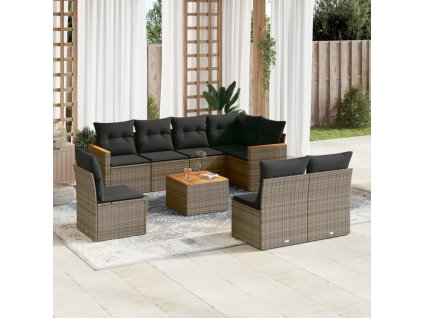 9dílná zahradní sedací souprava s poduškami šedá polyratan 3258455