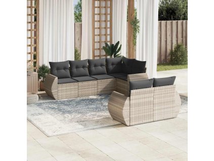 7dílná zahradní sedací souprava a podušky světle šedá polyratan 3253949