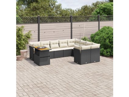 10dílná zahradní sedací souprava s poduškami černá polyratan 3271014