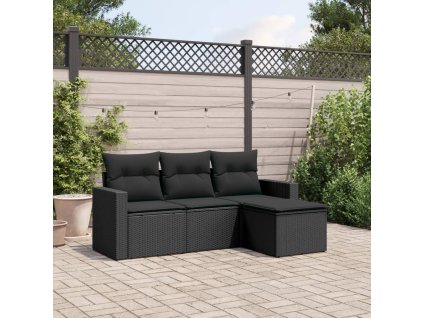 4dílná zahradní sedací souprava s poduškami černá polyratan 3218855
