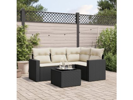 5dílná zahradní sedací souprava s poduškami černá polyratan 3218906