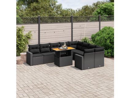 10dílná zahradní sedací souprava s poduškami černá polyratan 3271468