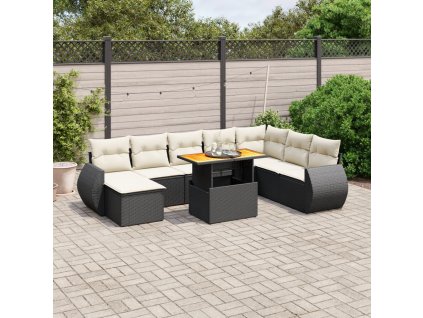 9dílná zahradní sedací souprava s poduškami černá polyratan 3272330