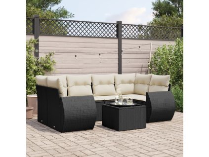 7dílná zahradní sedací souprava s poduškami černá polyratan 3253453