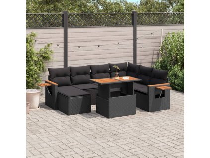 8dílná zahradní sedací souprava s poduškami černá polyratan 3273631