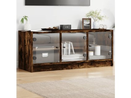 TV skříňka se skleněnými dvířky kouřový dub 102x37x42 cm 836410