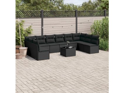 11dílná zahradní sedací souprava s poduškami černá polyratan 3218095