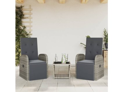 3dílný zahradní jídelní set s poduškami šedý polyratan 3277608