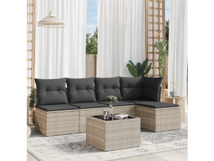 6dílná zahradní sedací souprava a podušky světle šedá polyratan 3217532