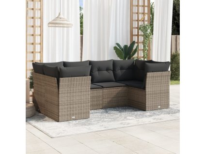 6dílná zahradní sedací souprava s poduškami šedá polyratan 3218110