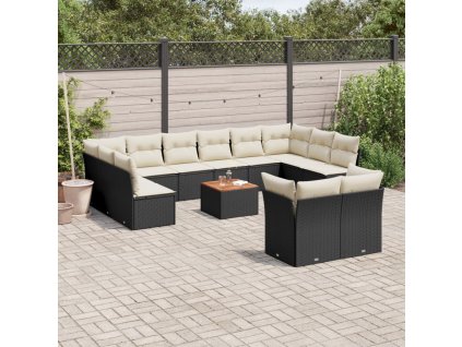 13dílný zahradní sedací souprava s poduškami černý polyratan 3223914