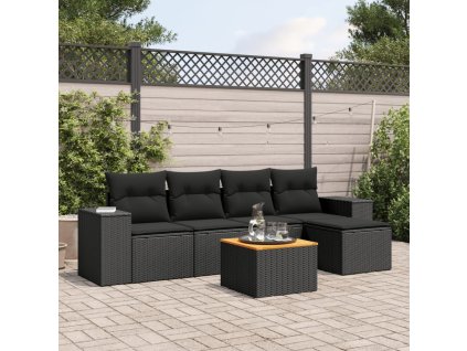 6dílná zahradní sedací souprava s poduškami černá polyratan 3225418