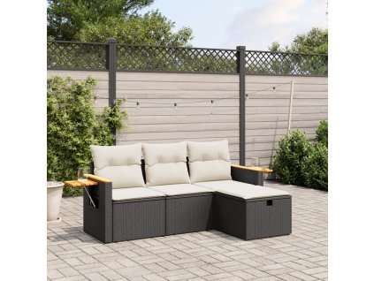 4dílná zahradní sedací souprava s poduškami černá polyratan 3265487