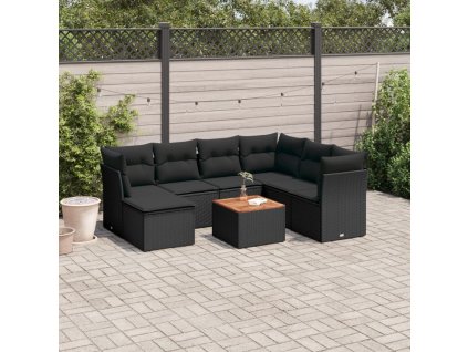 8dílná zahradní sedací souprava s poduškami černá polyratan 3256090
