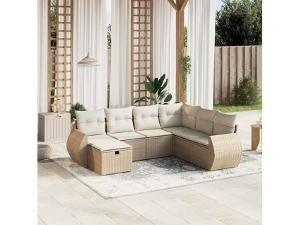 7dílná zahradní sedací souprava s poduškami béžová polyratan 3264144
