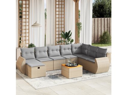 9dílná zahradní sedací souprava a podušky mix béžové polyratan 3265098