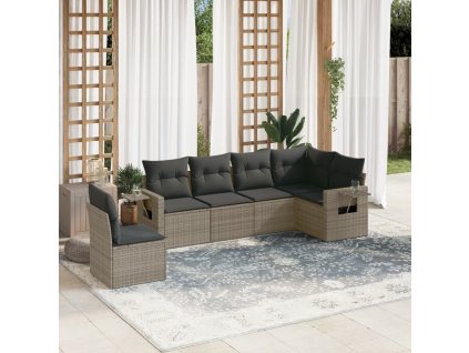 6dílná zahradní sedací souprava s poduškami šedá polyratan 3252567