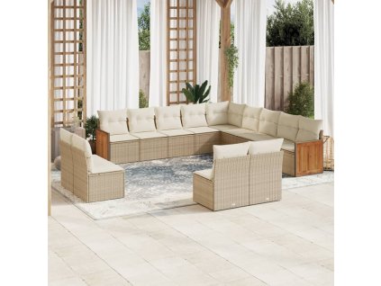 13dílná zahradní sedací souprava s poduškami béžová polyratan 3228165