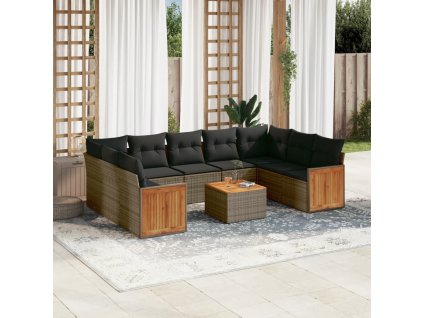 10dílná zahradní sedací souprava s poduškami šedá polyratan 3227964