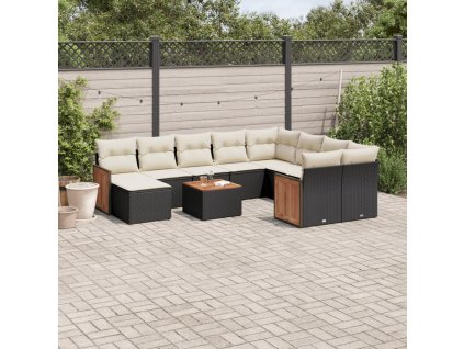 11dílná zahradní sedací souprava s poduškami černá polyratan 3228240