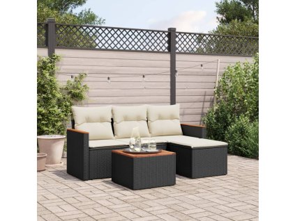 5dílná zahradní sedací souprava s poduškami černá polyratan 3258311