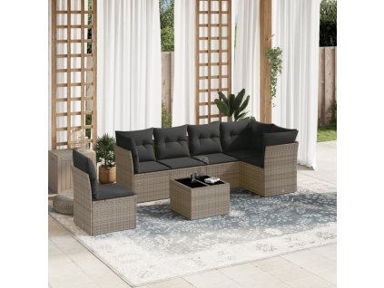 7dílná zahradní sedací souprava s poduškami šedá polyratan 3217710