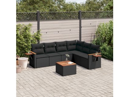 7dílná zahradní sedací souprava s poduškami černá polyratan 3226846
