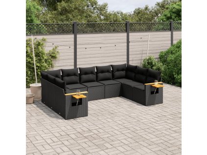 9dílná zahradní sedací souprava s poduškami černá polyratan 3259514