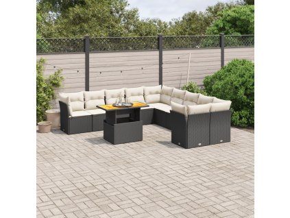 11dílná zahradní sedací souprava s poduškami černá polyratan 3271042