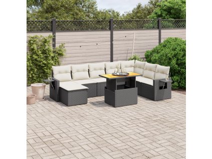 9dílná zahradní sedací souprava s poduškami černá polyratan 3271889